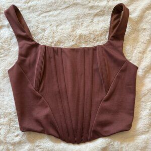 Brown Zip Up Corset Crop Top Size S